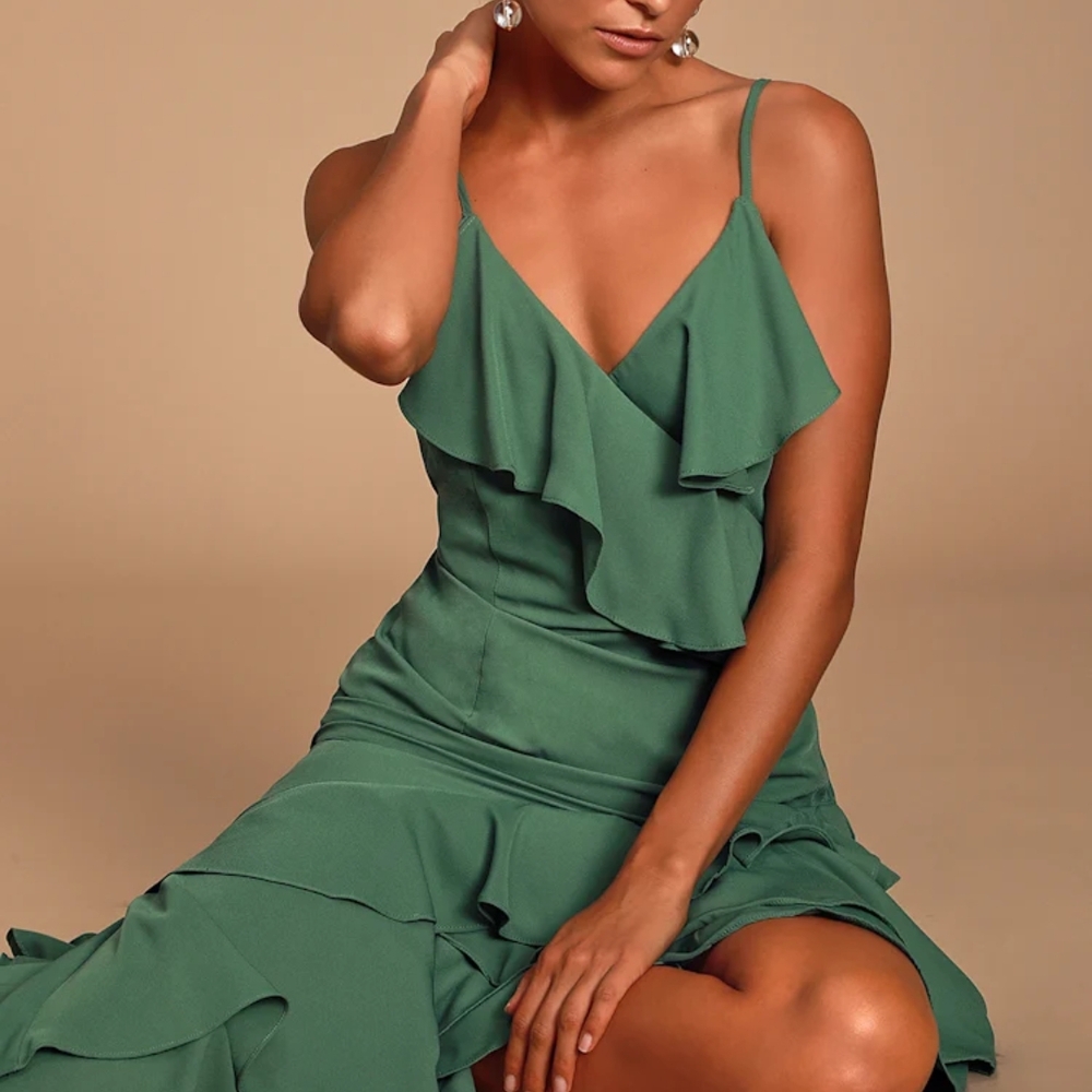 Lulu's Sage Green Ruffled High-Low Dress
